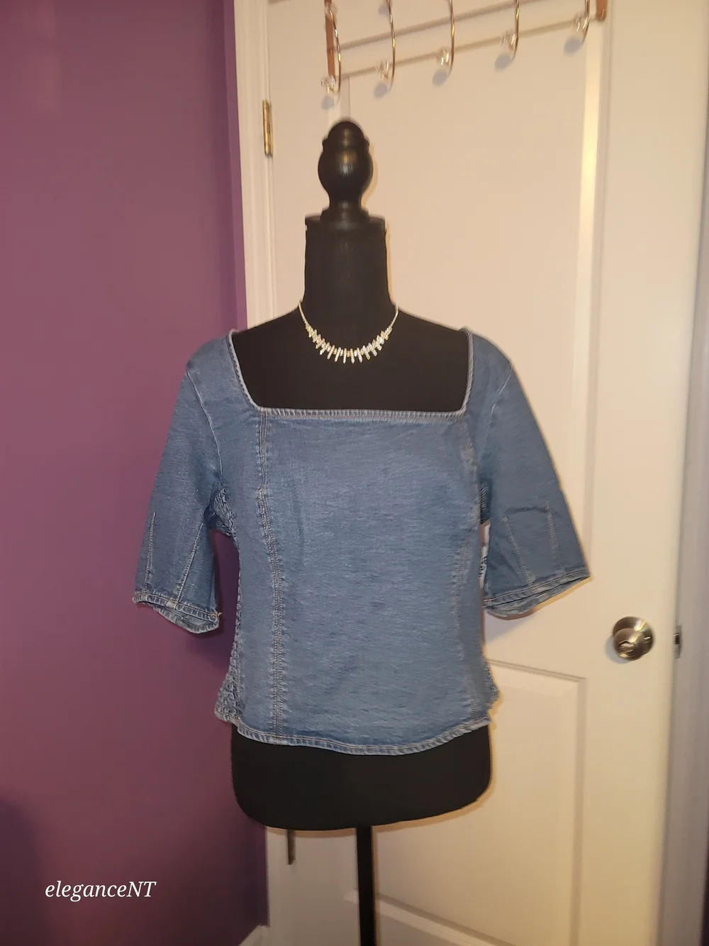 Old Navy Square-Neck Denim Cropped Top Sz: XL NWT - Picture 3 of 7